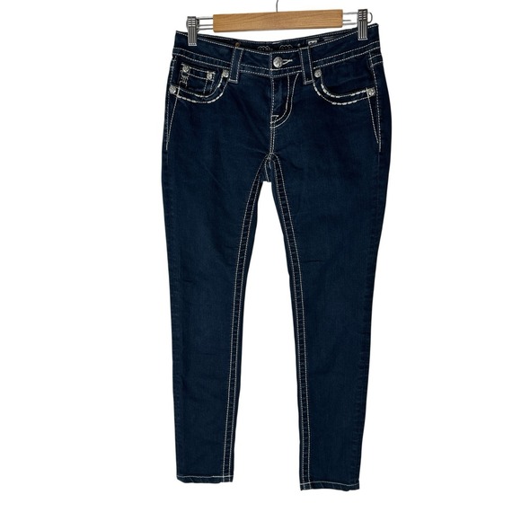 Miss Me Skinny Jeans Women's Blue Size 26 Rhinestone Embroidered Pocket Low - Picture 8 of 12